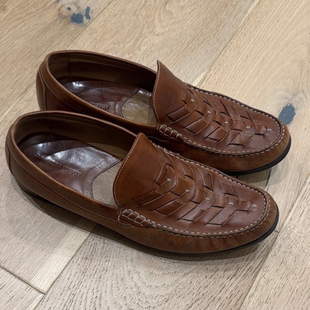 Johnston & Murphy Tan Woven Leather Slip-On Loafers